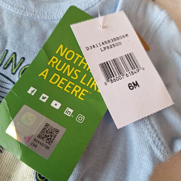 John Deere My Tiny Dinosaurs 6M Onesie Chickens Long Sleeve Pale‎ Blue Cotton - Picture 4 of 6